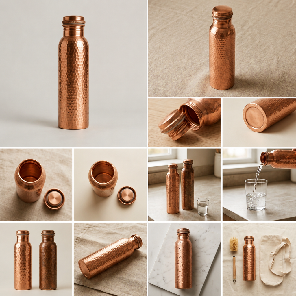 Copper & Co. Pure 99.9% Copper Water Bottle | Hand-Hammered, 34 oz