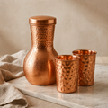 Copper & Co. Pure 99.9% Copper Bedside Carafe + Tumbler Set | Hand Hammered